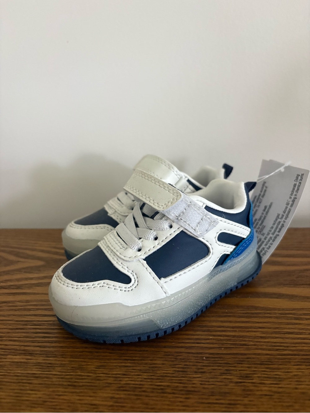 Carter's White and Navy Blue light up toddler Sneakers